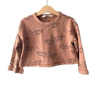 H&M Seal Crewneck Cropped Sweatshirt Top - Clay - 6